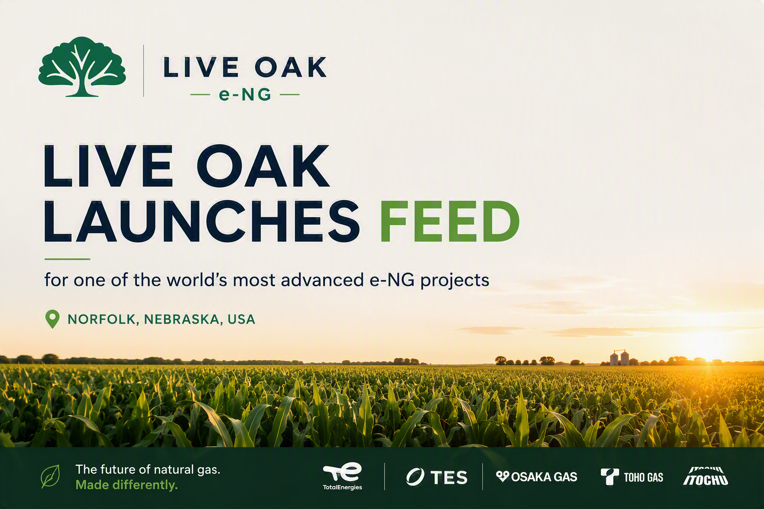 Commencement of FEED for the Live Oak Project for e-NG Production in Nebraska